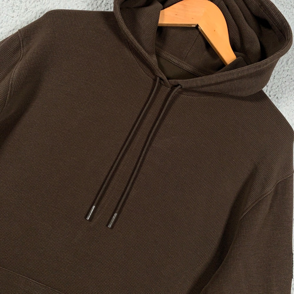 Alo Yoga Hoodie Sweatshirt Men's XL Brown Waffle Knit Pocket Long Sleeve Cozy